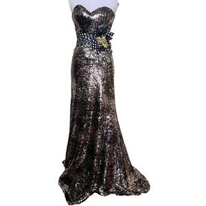 Tony Bowls Strapless Sequin Mermaid Gown Beaded Floral Prom Formal Dress
